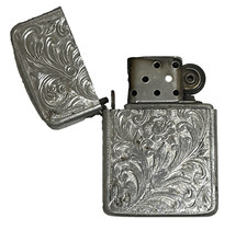 Vintage Park Lighter made in USA Etched Stainless Steel 1.5" x 2.25"