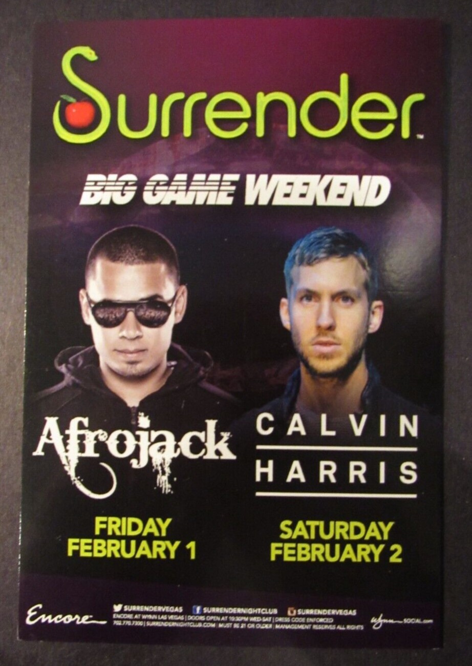 2008 Afrojack Calvin Harris Concert Promo Flyer Card 6x4" Encore Las Vegas