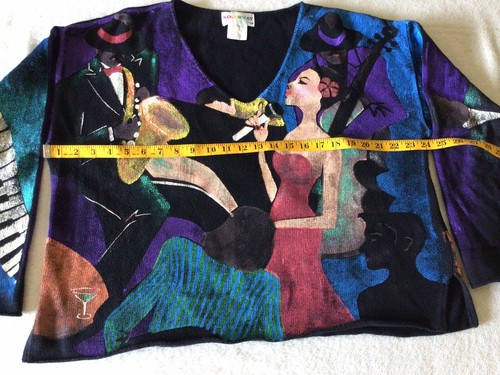 Vtg Kolorway Cotton Hand Painted Long Sleeve Sweaters, Wearable Art Size L/XL - Picture 5 of 10