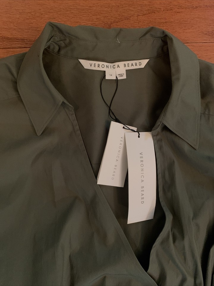 498 Veronica Beard Women's Green GoldTone Ring Afton Wrap Midi Dress