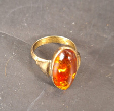 Vintage Sterling Silver 925 Amber Statement Ring Size 6.75 US