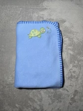 Parents Choice Blue Baby Blanket Turtle Butterfly Soft Fleece Stitch Edge Lovey