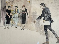 ANTIQUE ART DECO PAINTING ILLUSTRATION JOSEPH KRAEMER LISTED FAMOUS MEN & GUNS