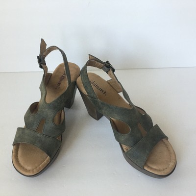 olive green block heel sandals
