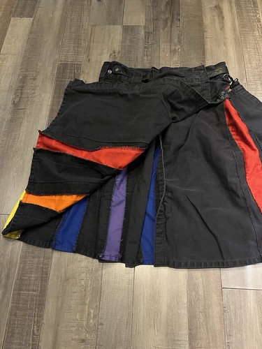 Vintage Punk Skirt Emo Gothic Rave Bondage Pleated Rainbow Denim Womens 30 - Picture 5 of 15