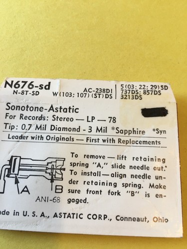 Original NOS Electro Voice Needle Stylus N676-sd fits Numerous ASTATIC - Picture 2 of 2