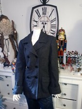 Double Breasted Button Up Wool Pea Coat Large