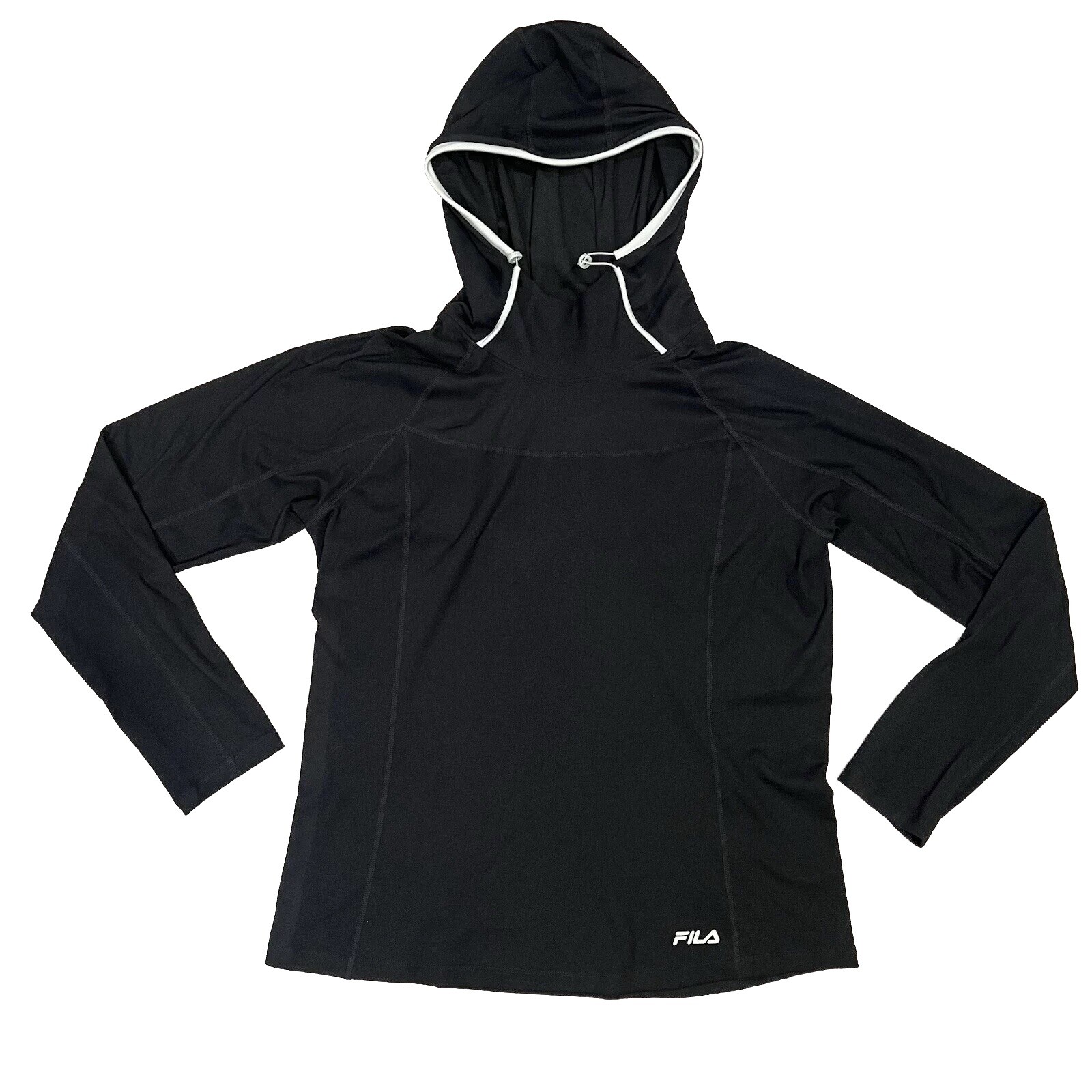 Felpa con cappuccio FILA donna nera collo imbuto corsa attiva pullover elasticizzata grande