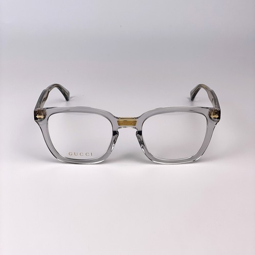 Gucci Men Eyeglasses Grey Clear Gold Demo Square GG0184O 005 NEW - Picture 2 of 11