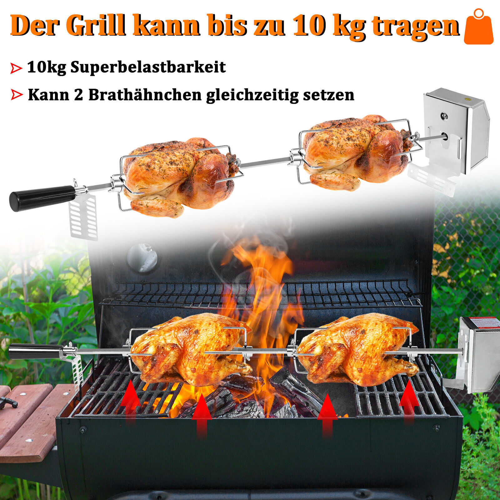 117cm BBQ Drehspieß Grillspieß mit Motor für Rotisserie Gasgrill Edelstahl NEU