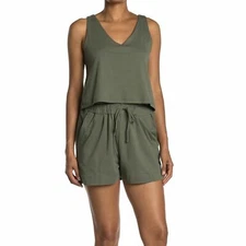 NWOT H Halston Jersey Sleeveless Drawstring Waist Casual Romper Green Size S