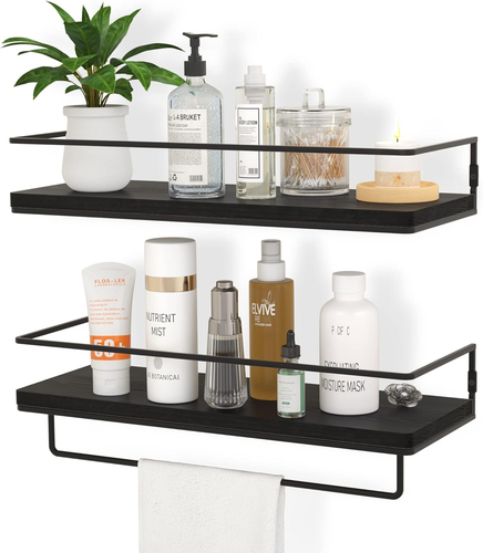 Floating Shelves for Wall Set of 2, Wall Mounted Storage Shelves with Black - Picture 10 of 11