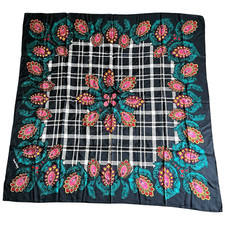 Vintage Diane Von Furstenberg Silk Scarf Plaid Paisley Print 42" Square