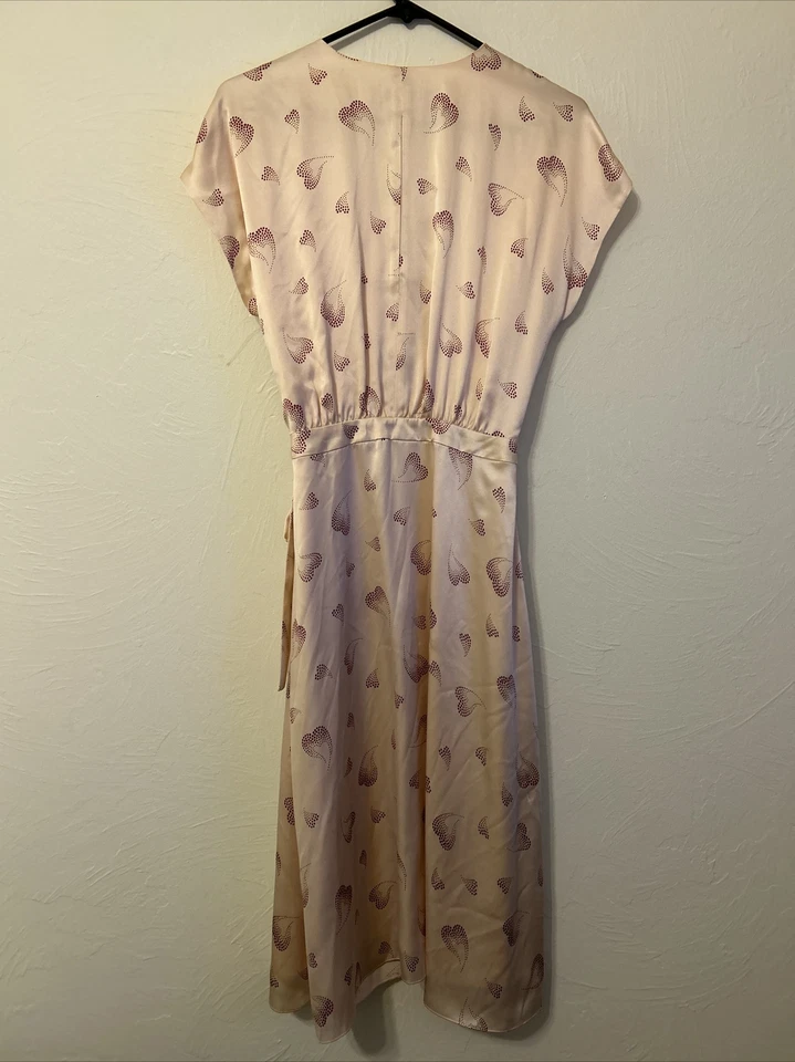 Nuevo sin etiquetas Vestido Joie Bethwyn B Seda Charmeuse Envolvente en Melocotón Talla S Estampado Corazón Foto 4 de 4