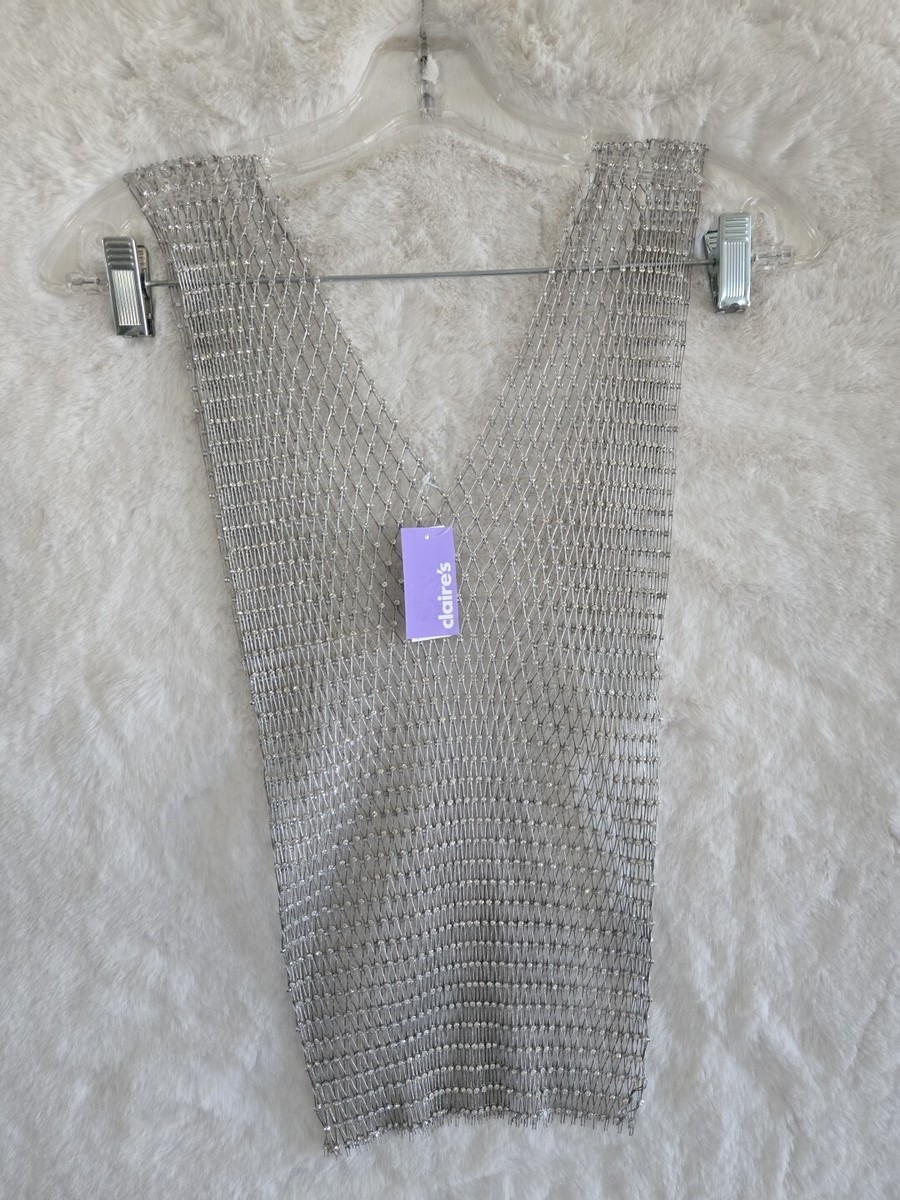 Crystal Studded Silver Fishnet Tank Top