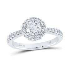 14kt White Gold Round Diamond Halo Bridal Wedding Engagement Ring 1-1/5 Cttw