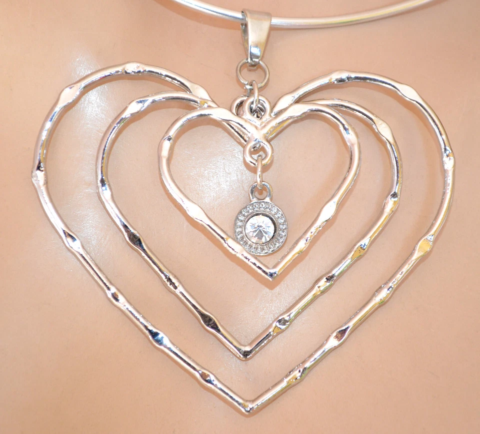 Collana donna girocollo argento ciondolo cuore strass cristallo halskette D105 - Immagine 2 di 2