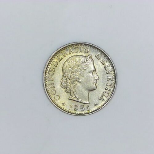 SWITZERLAND SWISS KM29a 1951 B UNCIRCULATED-UNC 20 RAPPEN COIN #H536