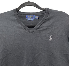 Polo Ralph Lauren V-Neck Pulllover Sweater Men Medium Black Golf Academia Preppy