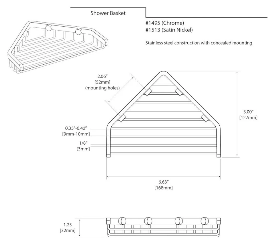 Cesta de esquina para ducha o bañera Gatco 1495 de 7 pulgadas de largo, cromada Foto 2 de 2