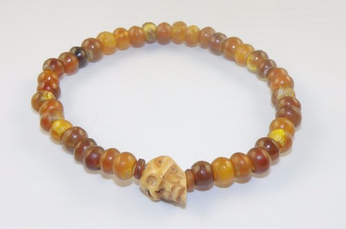 Stretch Tusk Beaded Bracelet Beads Wrist Black and Amber Colors Handmade Unisex - Picture 6 of 8
