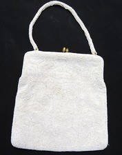 Vintage Magid White Micro Beads Evening Purse Handbag 7"