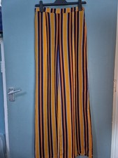 Pretty Little Thing Size 8 Mustard Yellow Stripe Wide Leg Trousers (625/188/v)
