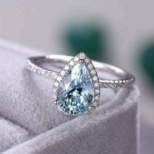 2.50Ct Pear Cut Lab Created Diamond Halo 14k White Gold Finish Engagement Ring