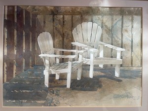 Original Gloria Miller Allen Watercolor – "Adirondack Chairs" (1988) – Signed, M