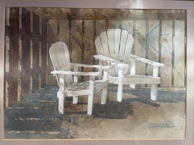 Original Gloria Miller Allen Watercolor   ''Adirondack Chairs'' (1988)   Signed, M