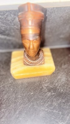 Vintage Brass Egyptian Queen Nefertiti Sculpture Head Bust Marble Base
