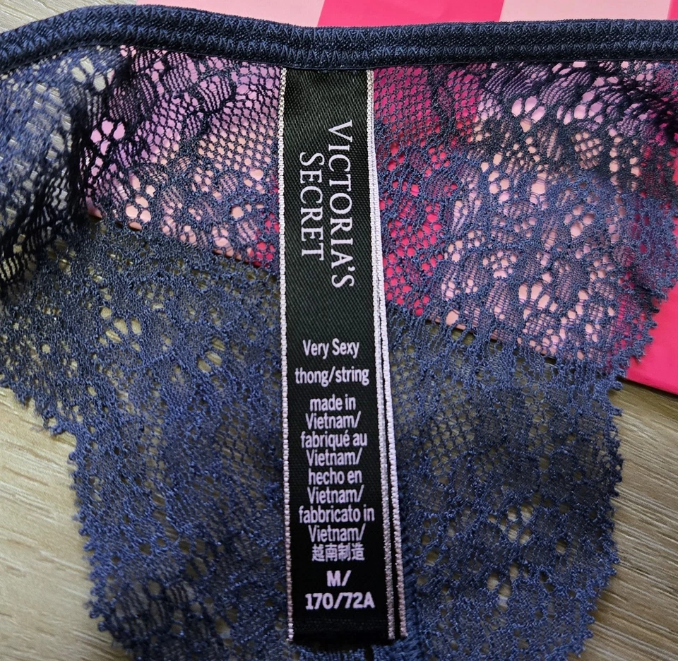Victoria's Secret Muy Sexy Azul Malla Transparente Encaje Tanga Tanga Bragas M Foto 3 de 3