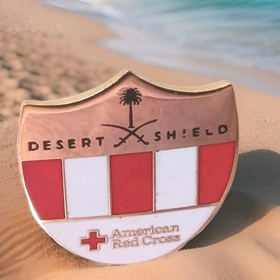 1990 Vintage 24 KT Gold Filled Dessert Shield American Red Cross  Pin Estate B-3