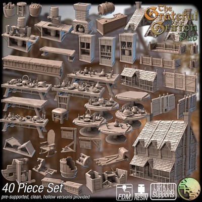 Resin Medieval Tavern Terrain Set: 3D Printed RPG Scenery