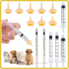 12pcs Kitten Pupply Pet Feeding Silicone Nipple 2pcs Nursing Syringes Reusable