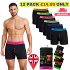 12 Pairs 6,3 Mens Boxer Shorts Designer Black Fashion Band Underwear.Cotton Rich