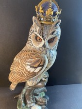 Large Crowned Owl Statue Ornament Hand Painted Resin Owl Figure 12” Decor