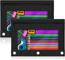 3-Ring Pencil Pouch, Bla Bulk Pencil Case, Pencil Bags with Zipper for