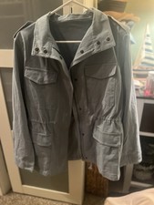 Light Blue Denim Jacket Size Large Drawstring With Pockets
