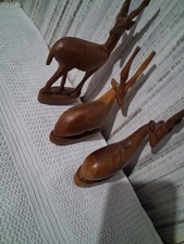 Job Lot 3 Hand Carved Wooden Antelope Gazelle Figurines African Animal Ornamen