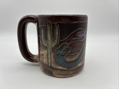 Mara Coffee Mug Snake Cactus Cowboy Boots Stoneware Pottery 16 Oz Mexico Signed