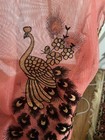 Sheer Pink Peacock Feather Scarf Mesh Shawl Wrap Gold Tone Ruffle — photo 2