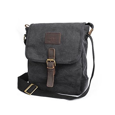 Canvas Messenger Bag Small Crossbody Bag Casual Travel Working Tools Bag Black