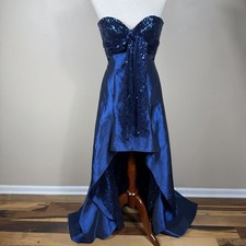 Sherri Hill Strapless Dark Blue Sequin high Low Gown Size 4 Formal Prom Dress