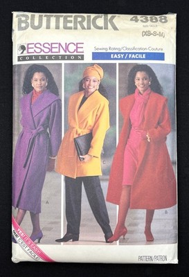 Butterick 4388 Misses Wrap Coat & Belt size XS-S-M Uncut Easy Sew 1989 Pattern
