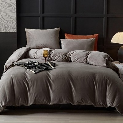WARMDERN Khaki Flannel Velvet Duvet Cover King Size Duvet Cover Bedding Sets,...