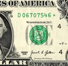 2021 D Star note  1 dollar bill Regular Run