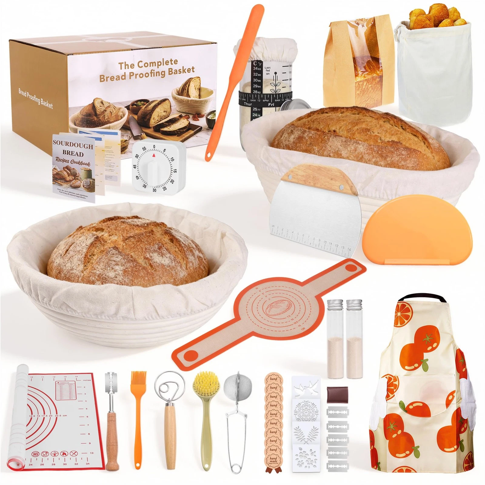 Sourdough Starter Kit – 23-Piece Bread Baking Kit with Round & Oval Banneton ...
