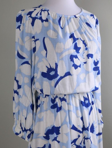 ANN TAYLOR LOFT NWT $89 Blue White Floral Linen Blend Blouson Dress Size Small - Picture 3 of 6
