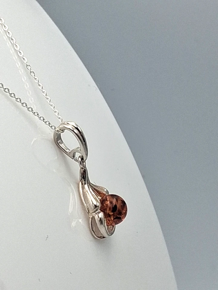 Elegante Pendente In Argento Sterling 925 – "Goccia Di Ambra" - Immagine 4 di 4